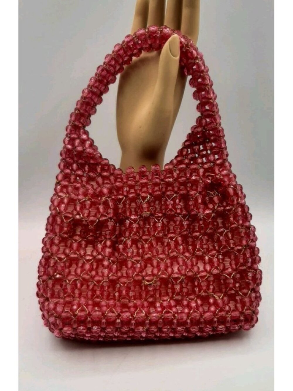 Vintage Hot Pink Walborg Beaded Lined Top Handle Purse Bag Made in Italy